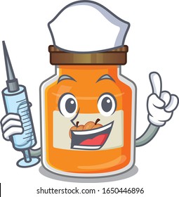 A peach jam hospitable Nurse character with a syringe
