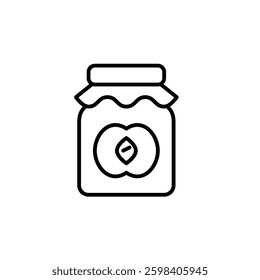 Peach jam in jar. Sweets and preserves. Breakfast spread for toasts. Pixel perfect, editable stroke vector icon