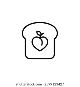 Peach jam on toasted bread. Breakfast sandwich with sweet marmalade. Pixel perfect, editable stroke vector icon