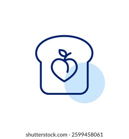 Peach jam on toasted bread. Breakfast sandwich with sweet marmalade. Pixel perfect, editable stroke vector icon