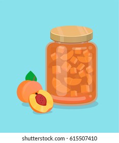 Peach jam vector illustration with fresh fruit