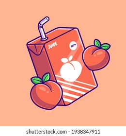 Peach Juice Box Cartoon Vector Icon Illustration. Food And Drink Icon Concept Isolated Premium Vector. Flat Cartoon Style svg