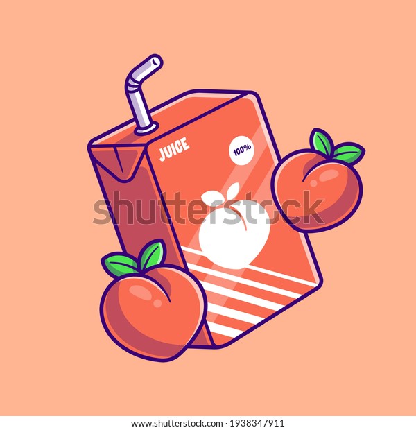 Peach\
Juice Box Cartoon Vector Icon Illustration. Food And Drink Icon\
Concept Isolated Premium Vector. Flat Cartoon\
Style