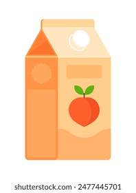 Peach juice carton. Flat icon isolated on white background. Refreshing beverage concept. Perfect for menu design and food packaging
