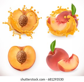 Peach Juice. Fresh Fruit, 3d Vector Icon