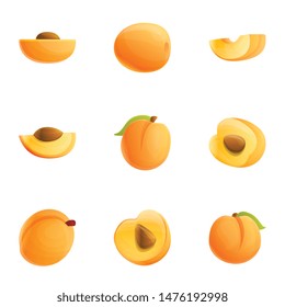 Peach juice icon set. Cartoon set of 9 peach juice vector icons for web design isolated on white background
