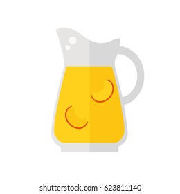 Peach juice jug isolated icon on white background. Healthy drink. Flat style vector illustration. 