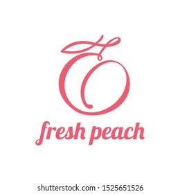 Peach juice logo design concept. Fruit and juice icon theme. Unique symbol of organic and healthy food.