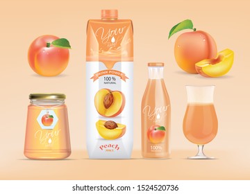 Peach juice packaging set.illustration vector