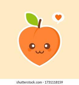Peach kawaii emoticon cartoon illustration. Peach Social Media Emoji. Modern Simple Vector For Web Site Or Mobile App. Peach Character Mascot .Fruits & Vegetables Cute Simple icon logo Design Vector