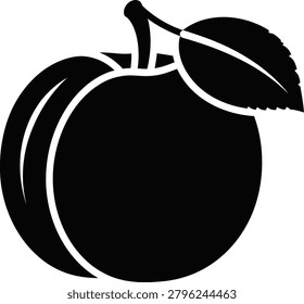 Peach with leaf black silhouette vector, a simple black silhouette icon