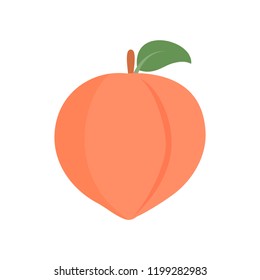 Peach with leaf made in flat style. Vector illustration.