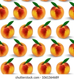 peach with leaf seamless pattern isolated on white background, vector illustration