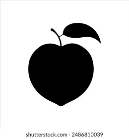 Peach with leaf silhouette on white background. Peach icon sign vector illustration design.