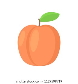 Peach with leaf vector icon. Peach icon clipart. Peach cartoon. 