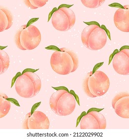 Peach with leaves seamless pattern