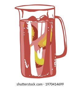Peach lemonade with fruit slices,  isolated on white background. vector illustration in flat style.