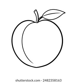 Peach line art illustration. Peach with leaf outline icon. Healthy vegan food concept