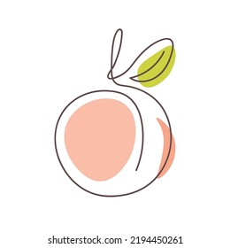 Peach line art. One continuous line drawing style fruit. Vector illustration isolated on white background