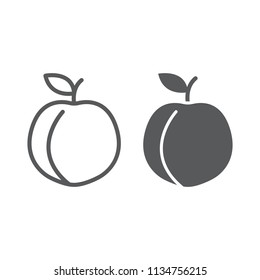 Peach line and glyph icon, fruit and vitamin, apricot sign, vector graphics, a linear pattern on a white background, eps 10.