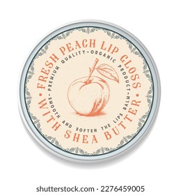 Peach Lips Balm Vintage label packaging design, round shape. Great for package, tags, stickers, etc. Perfect for your business. Simple style. Flat design.