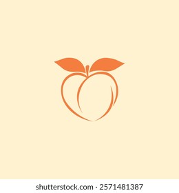 Peach Logo Design: Heart-Shaped Peach Icon with Leaves. Juicy, Sweet, Natural Fruit Symbolizing Love, Coziness, and Freshness. Delicious Peach Vector Illustration. Organic, Healthy Fruit Clipart.