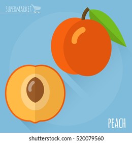 Peach.  Long shadow flat design vector icon.