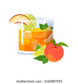 Peach margarita cocktail vector illustration isolated on white background. Summer alcohol drink flat illustration