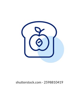 Peach or nectarine jam on toasted bread.. Breakfast sandwich with sweet marmalade. Pixel perfect, editable stroke vector icon