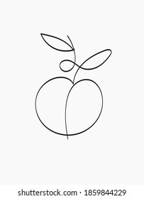Peach one continuous line drawing art illustration. Single line drawing of fruit. Minimalistic sketch for logo, posters, wall art.
