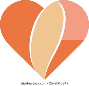 A peach and orange heart with a layered design isolated on white background