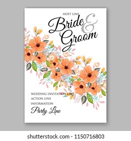 Peach orange poppy anemone floral autumn wedding invitation