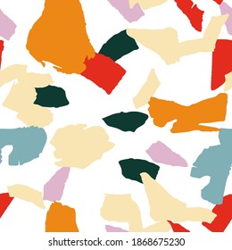 Peach and Orange Terrazzo Tile Vector Seamless Pattern. Venetian Terrazzo Wall Design. Bright Colorful Pattern.