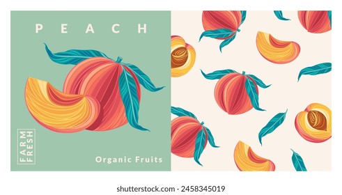 Peach packaging design templates. Modern style vector illustration.