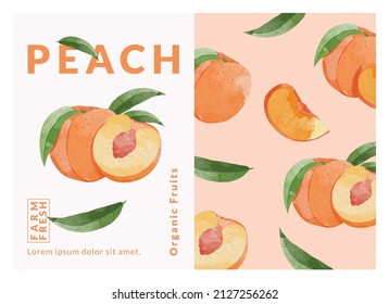 Peach packaging design templates, watercolour style vector illustration.