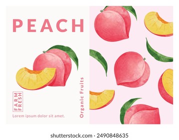 Peach packaging design templates, watercolour style vector illustration.