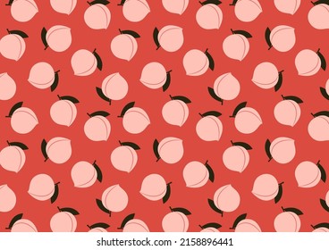 Peach pattern vector. peach symbol. Peach on red backgropund. Fruit.