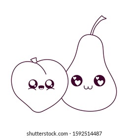 peach and pear cartoon design, Kawaii expression cute character funny and emoticon theme Vector illustration