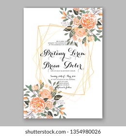 Peach peony wedding invitation floral card template vector greenery rose