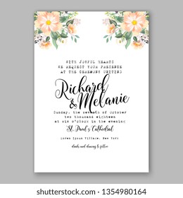 Peach Peony wedding invitation floral card template vector ranunculus rose