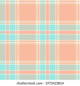Peach and peppermint tartan plaid. Seamless vector check pattern in orange and mint green. Suitable for fashion, home decor and stationary.