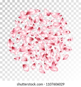 Peach petals flying vector cosmetics background. Spring falling flower parts confetti, blossom elements wedding design. Chinese cherry flower blossom petals banner vector background.