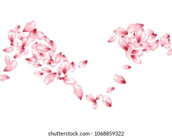 Peach petals flying vector valentine background. Spring falling flower parts confetti, blossom elements holiday design. Elegant flower blossom petals background design.