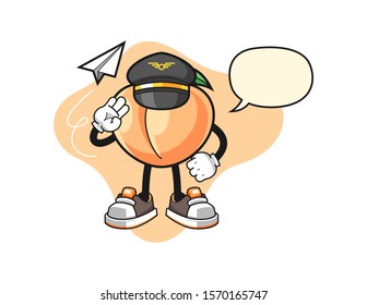Peach pilot with speech bubble cartoon. Mascot Character vector.