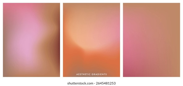 Peach pink beige gradient background. Abstract subtle aura texture. Set of 3 vertical vector aesthetic pink pale bg for poster, banner, social media, beauty, cosmetics and wedding design