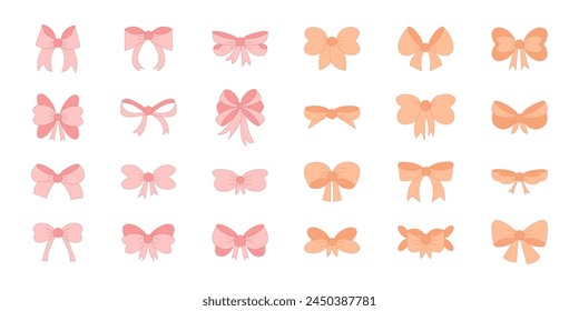 Peach and pink bow ribbon set. Decoration for girls, hair care.