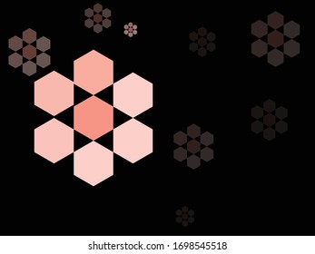 Peach pink color base hexagonal shape on black background, trendy modern sweet tone artwork or texture or wallpaper