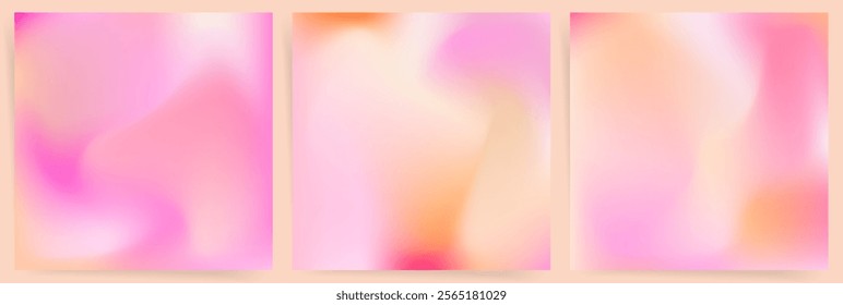 Peach and pink gradient background set. Soft pastel tones with smooth transitions and blurred textures. Vector gradient collection for creative modern design.