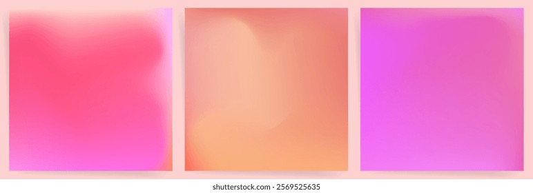 Peach Pink Gradient Background Set. Blurry Warm Glow with Smooth Pastel Mesh. Abstract Romantic Soft Blend for Elegant Design.