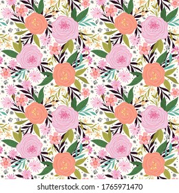 Peach and Pink Roses Bloom Pattern.eps
